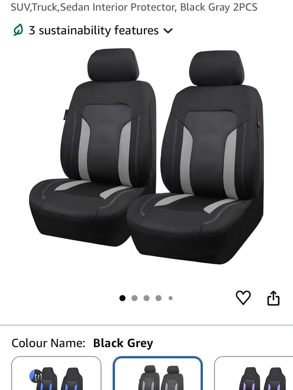 Universal Black & Gray Car Seat Covers - 2 PCS (for seats WITHOUT arm rests)